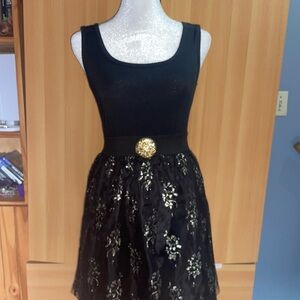 Xhilaration Black and Gold Lace Mini Dress
